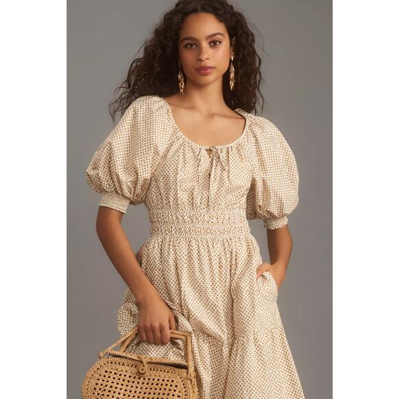 nwt by ANTHROPOLOGIE sz 2X The Somerset: Puff Sleeve Edition in Neutral motif - Picture 3 of 5